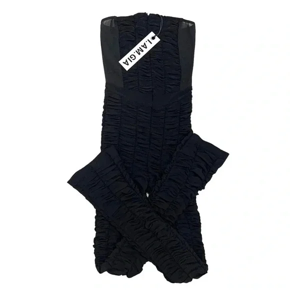 I.AM.GIA Ophelia Jumpsuit Ruched Mesh Strapless Stretch Black Sexy Chic Size S - Picture 4 of 14